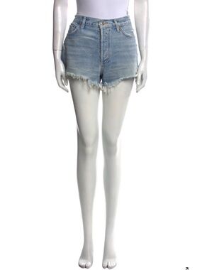 Agolde Light Blue Frayed Hem Denim Shorts